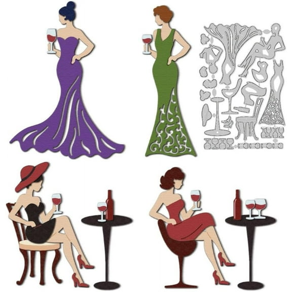 Elegant Lady Cutting Dies Carbon Steel Die Cuts Stencils Red Wine Women Embossing Scrapbooking Template for Card Making Dance Dinner Party Greeting Invitation Photo Album Gift Decor