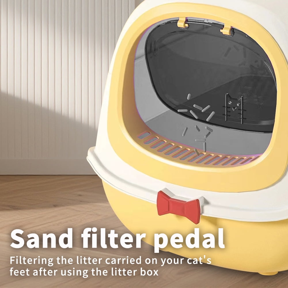 Fully Enclosed Cat Litter Box, Large Odor-Control Kitty Toilet with Flip Lid, Scoop & Anti-Tracking Pedal, Removable Design, Yellow