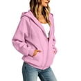 thumbnail image 3 of Sudadera con Cierre para Mujer con Cordón, Chaquetas con Capucha de Forro Polar Suave con 2 Bolsillos, Otoño, Casual, Holgada, Lisa, Estampada, de Manga Larga, 3 of 8