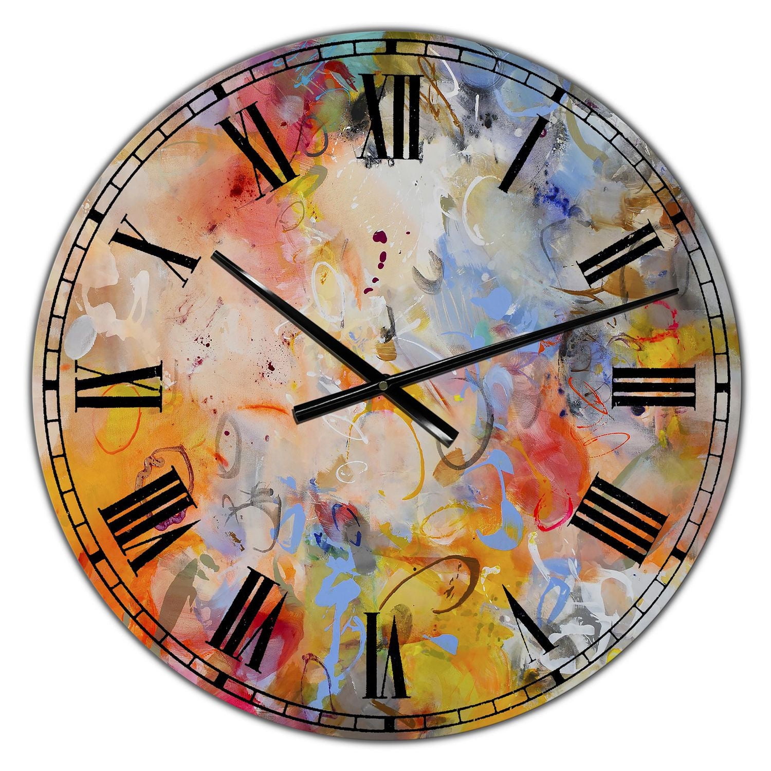 Designart 'Blue And Yellow Color Whirls' Large Modern Wall Clock