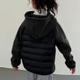 thumbnail image 7 of Unisex Kids Fall Winter Splicing Lightweight Hooded Down Jacket, Casual Short Warm Long Sleeve Outerwear,Black, 7 of 7