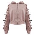 thumbnail image 6 of Bibifish Womens Hoodies Fall Cute Bow Sleeve Cropped Full Zip Hooded Sweatshirts Open Front Tops, 6 of 6