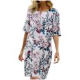 thumbnail image 1 of Pompotops Femmes Casual Col Rond Demi-Manche Imprimé Floral Robes, 1 of 8