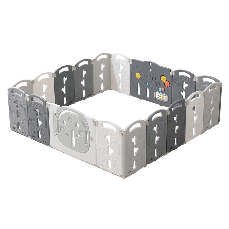 18-Panel Portable Plastic Playpen, Spacious Safety Fence for Toddlers, Indoor & Outdoor Use, Gray