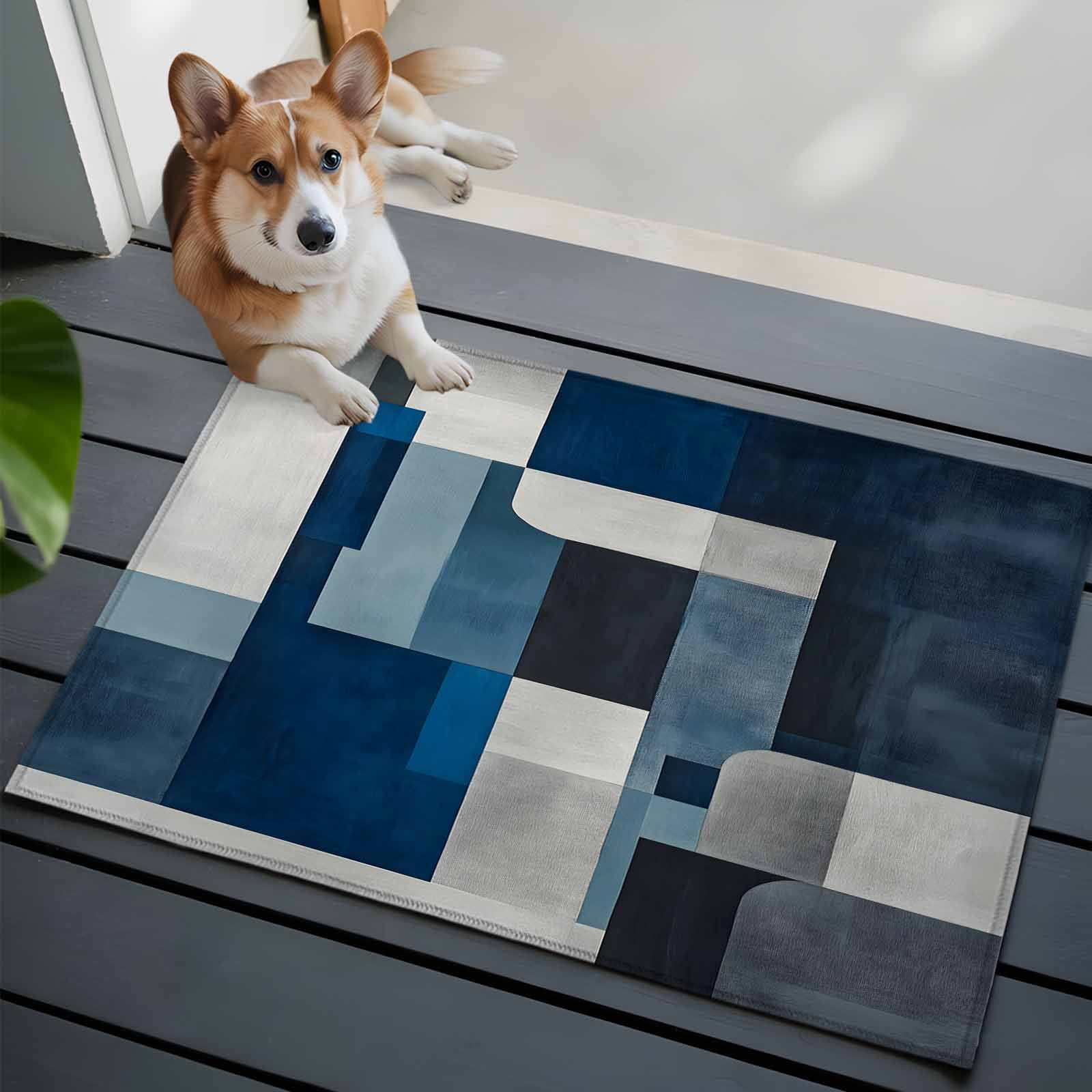 2x3 Ft Entryway Area Rug, Navy Blue Grey Kitchen Rug Runner Washable Floor Mat, Modern Abstract Geometric Vintage Non Slip Indoor Door Mat Throw Carpet for Bathroom Living Room Bedroom
