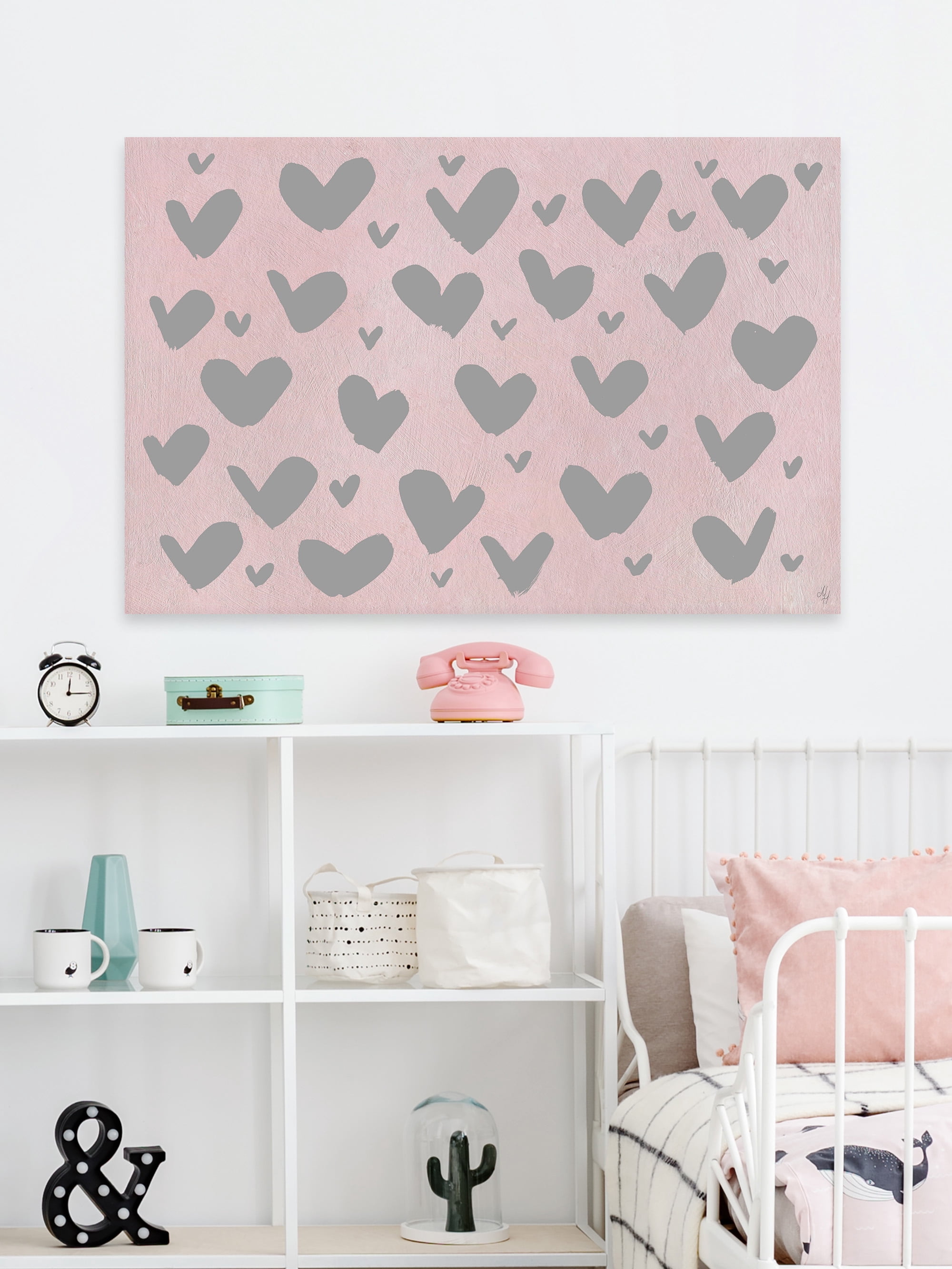Marmont Hill Pink and Gray Hearts Canvas Wall Art