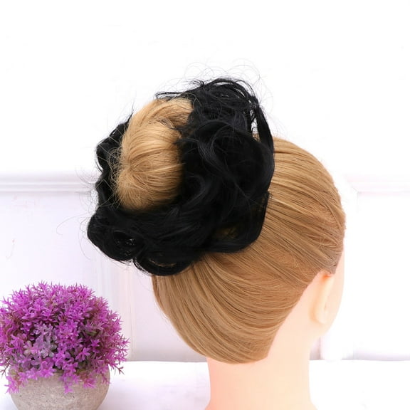 LEORX 2Pcs Wig Hair Ring Black High Temperature Fiber Round Faux Bun Hair Piece For Women Daily Use
