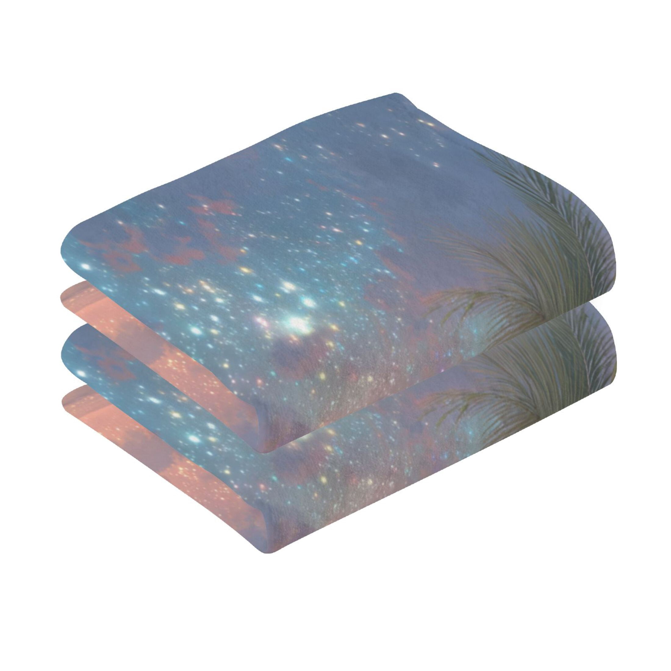 2 Pieces of Cotton Towel Face Towel Set Hand Towel Bath Towel Cotton Bath Towel Sets Tropical Beach Sunset