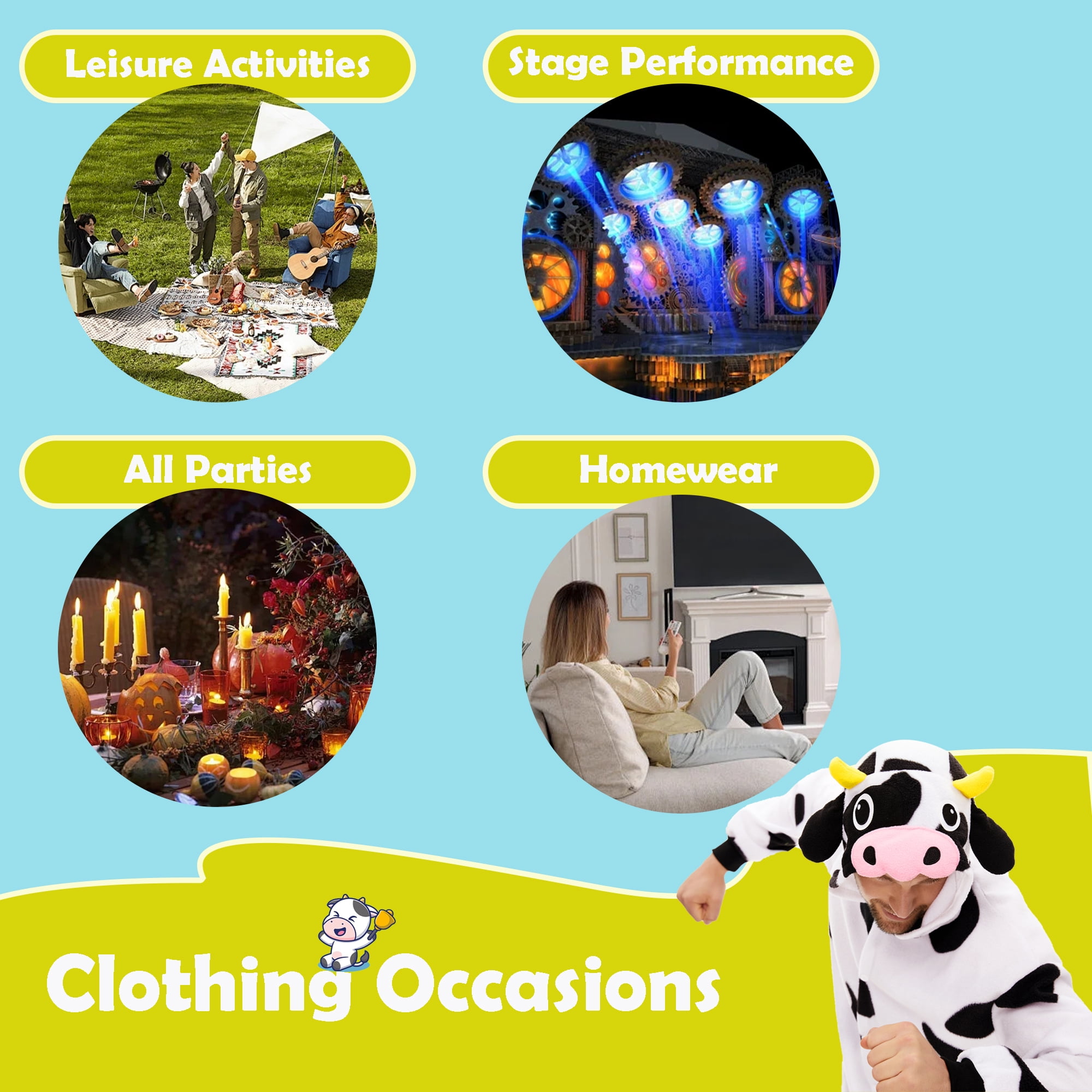 Cow Onesie Adult CANASOUR Cosplay Farm Animal Pajamas Polyester Christmas Sleepwear Small