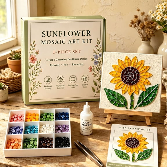 Creative Diy Summer Glass Mosaic Art Kit, 3d Glass Art Kit, Sparkling Diy Beautiful Garden Inspired Artwork for Home Wall Shelf Office Table Decor & Garden Handmade Gift Adults