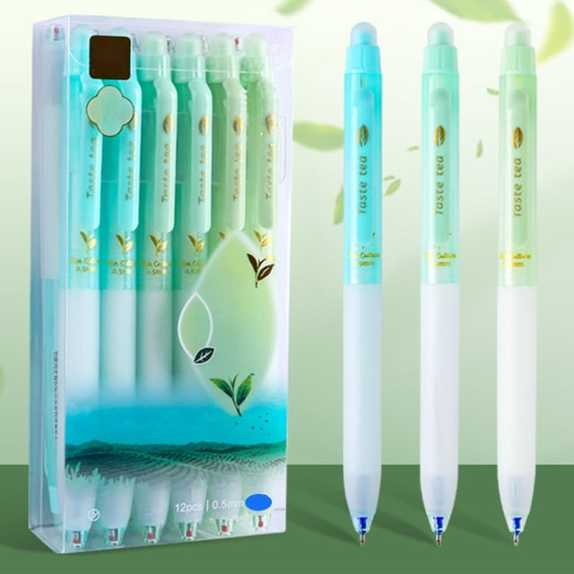 Home Essentials Tea Scented Push-Up Pen Set Blue Black Erasable Sleek Pen 12pcs ST Nib 0.5mm Student Writing Stationery 10ml Home
