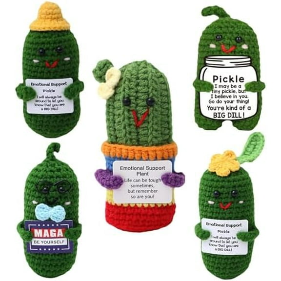 5-Pack Mini Crochet Emotional Support Dolls – Handmade Positive Affirmation Plush Vegetables & Plants Set for Stress Relief, Desk Décor & Gift$$Home Decor, Kitchen, & Other