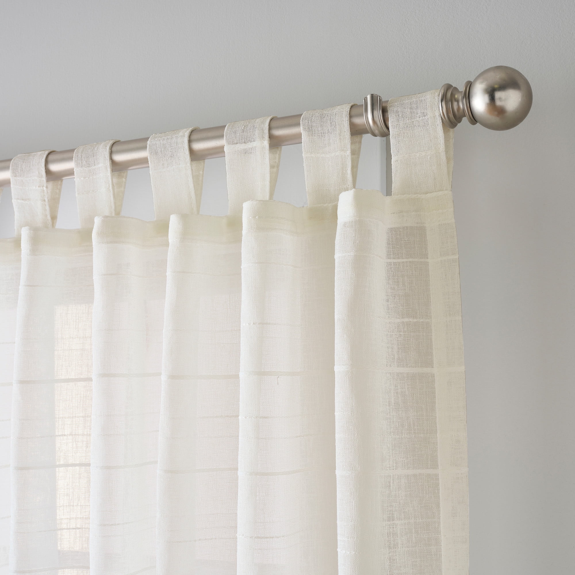 Mainstays Woven Stripe Sheer Indoor Curtain Single Panel, Tab Top, Papyrus Beige, Polyester, 50"W x 84'L, Adult