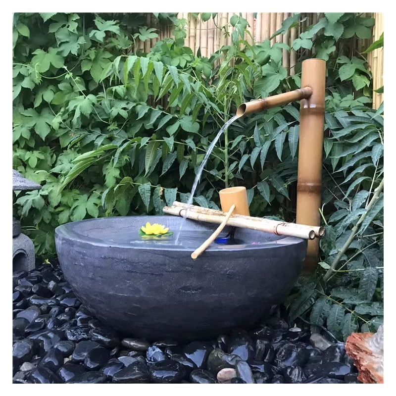 Bamboo fountain with water pump, bamboo fountain set water feature outdoor garden landscaping Japanese garden design for outdoor areas spout waterfall