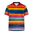 thumbnail image 3 of ZCFZJW Men's Classic Fit 100% Cotton Soft Short Sleeve Colorful Stripe Print Polo Shirt Big and Tall Regular Fit Casual Button up V Neck Henley Shirts Tops Multicolor#05 S, 3 of 4