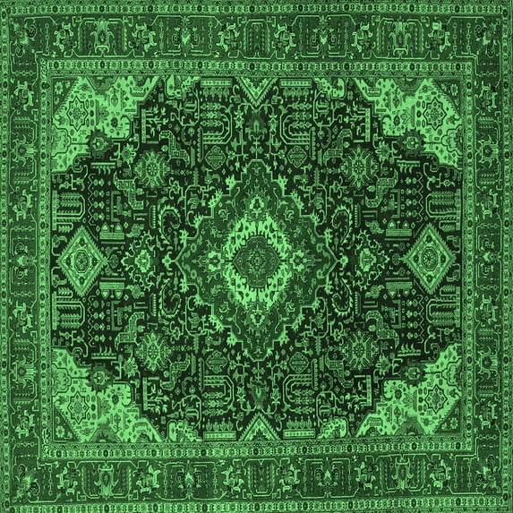 Ahgly Company Indoor Square Medallion Emerald Green Traditional Area Rugs, 8' Square