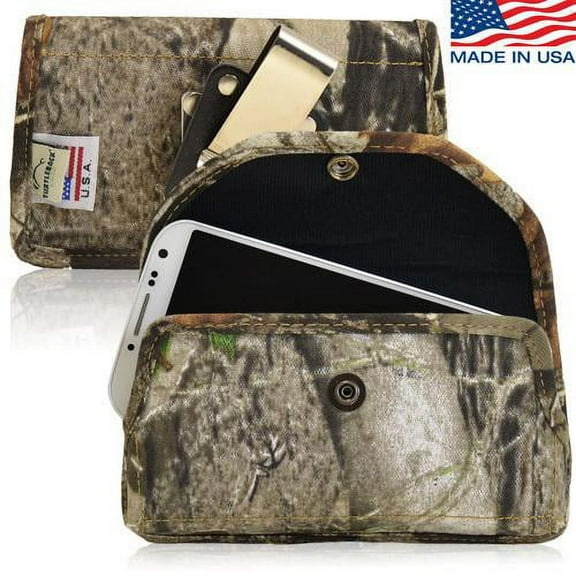 Rugged Horizontal Camouflage Nylon Heavy Duty Case with Metal Clips for iPhone 11 Pro MAX (will Not fit the regular Pro size) with a Otterbox Defender cover on it.