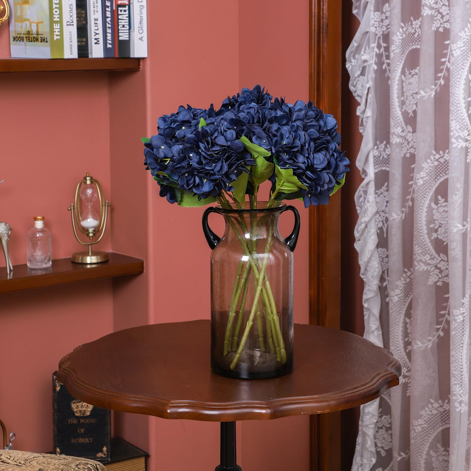 Cabin 6pcs Fake White Flowers Artificial Silk Hydrangea Flowers Bouquets Faux Hydrangea Stems(White)
