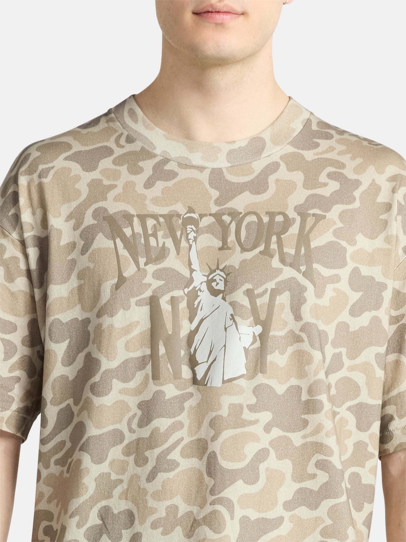 No Boundaries Oversized Boxy Fit Cropped Length New York City Graphic Tee Shirt, Men's & Big Men's, XS-5XL