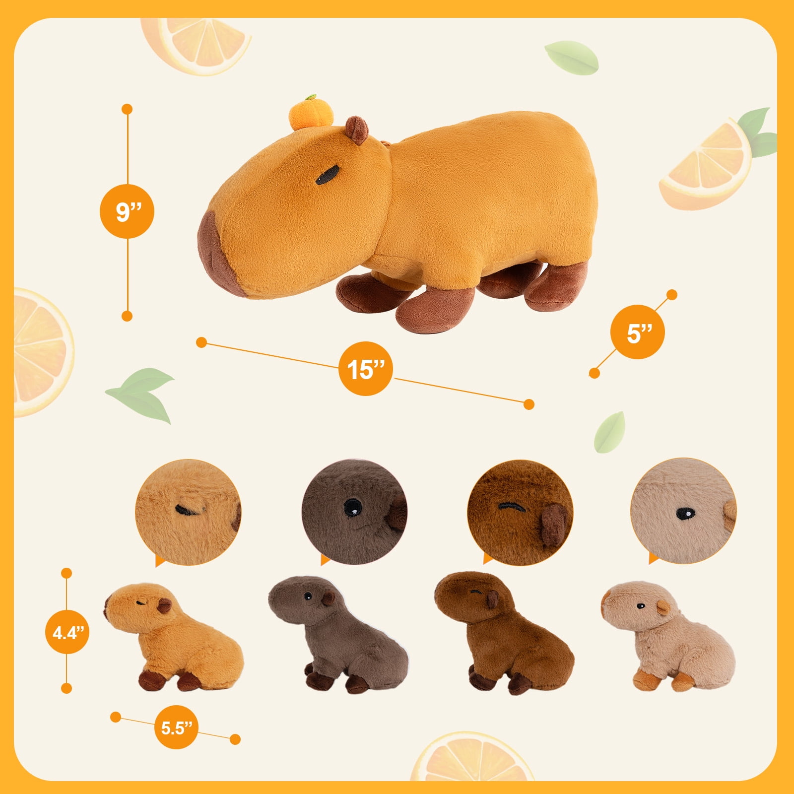OUOZZZ 15" Capybara Stuffed Animal with 4 Babies inside, 5Pcs Capybara Soft Plush Pillow Toy Gift for Kids