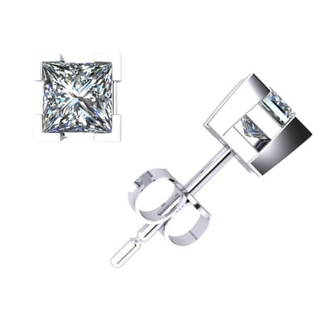 0.40Ct Princess Cut Diamond Stud Earrings 14k White Gold V-Prong Setting E