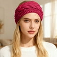 thumbnail image 3 of Womens Winter Headbands Lined Ear Warmer Cable Knit Headband (Red One Size), 3 of 3