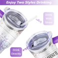 thumbnail image 5 of Purple Flowers 40 Oz Tumbler with Handle Lid and Straw, Stainless Steel Double Walled Vacuum Insulated Cup, Cute Anniversary Wedding Birthday Gifts Tumbler for Women Men Friends Outdoor Indoor, 5 of 7
