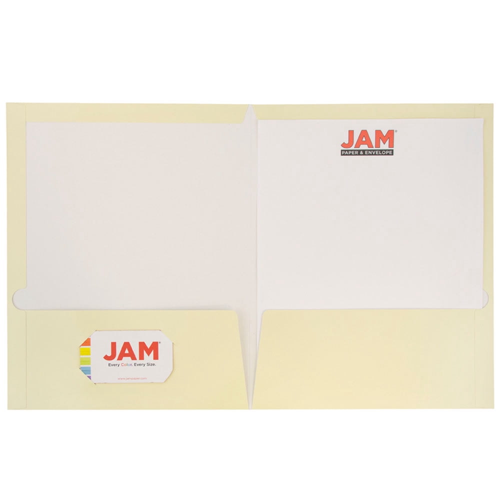 JAM Paper Glossy Two Pocket Folders, Ivory, 100/Pack