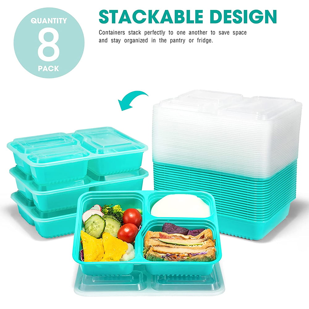 20 Pack Meal Prep Container, 3 Compartment Reusable Food Storage Containers  for Lunch, Leftover, Reusable BPA Free Plastic Food Prep Containers with  Airtight Lids Microwave Safe 34oz 