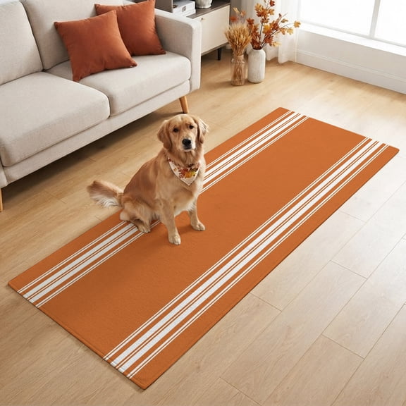Rectangle Rug 2x6ft, Neutral Orange Stripes Soft Non-Slip Washable Felt Carpet Pad, Modern Minimalist Art Area Rugs for Living Room Bedroom Kids Room