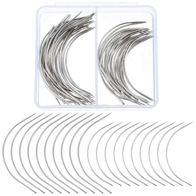 LEEYNEER 50 Pieces C Type Needle for Weave Curved Needles Hand Sewing Sew in Hair Wig Making Carpet