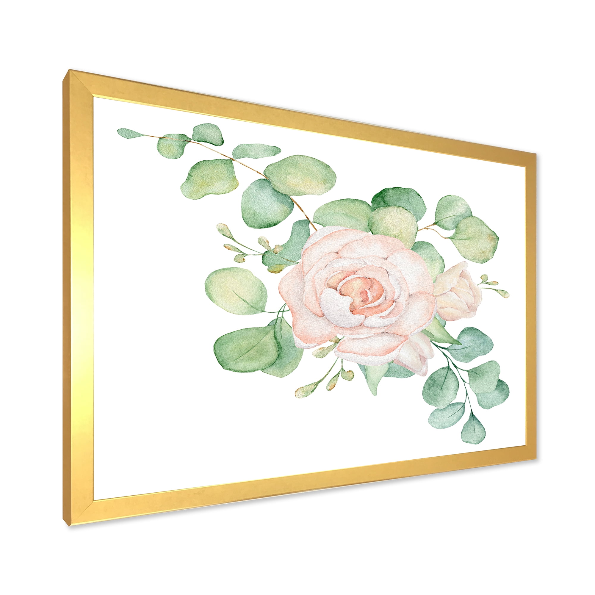 Designart 'Bouquet of Pink Roses Flowers and Eucalyptus Leaves' Traditional Framed Art Print