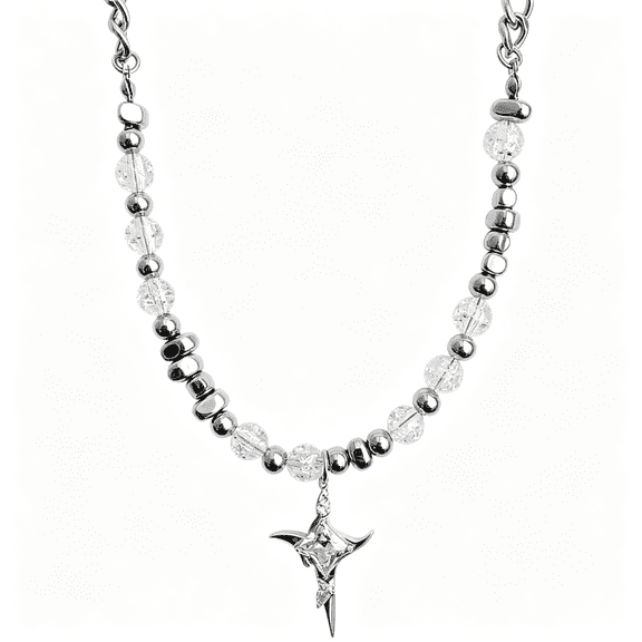 DESIGNICE Y2K Gothic Irregular Necklace,Star Moonlight Stone Double Layered Choker,Punk Hip Hop Cuban Chain Statement Jewelry for Women Party Birthday Gifts