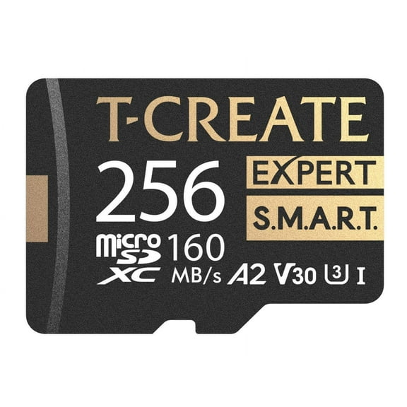TEAMGROUP 256GB T-Create Expert S.M.A.R.T Monitored A2 microSDXC UHSI-I/U3 V30 4K High speed memory card with adapter, Compatible with GoPro, Insta360, Speed up to 160MB/s (TTCS256GIA2V3003)