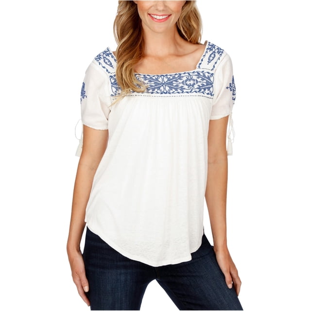 Blusa de punto flameado bordada Lucky Brand Hueso Grande