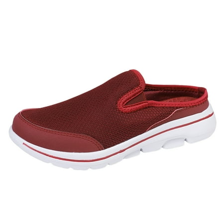 

QYZEU Womens Work Shoes Shoes for Women Wedges Couple Casual Solid Colour Wrapped Toe Mesh Breathable Half Flip Flops Large Size Lightweight Casual Shoes Brick Red 38