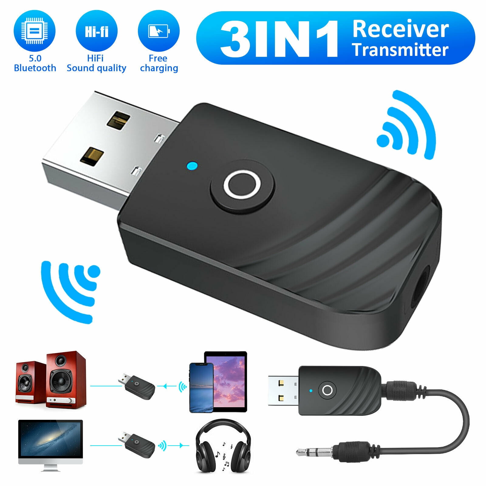 qianzhi USB Bluetooth Receiver 4.2 Wireless Audio Music Audio Stereo Receiver Adapter Dongle for Headphone Speakers Car Stereo