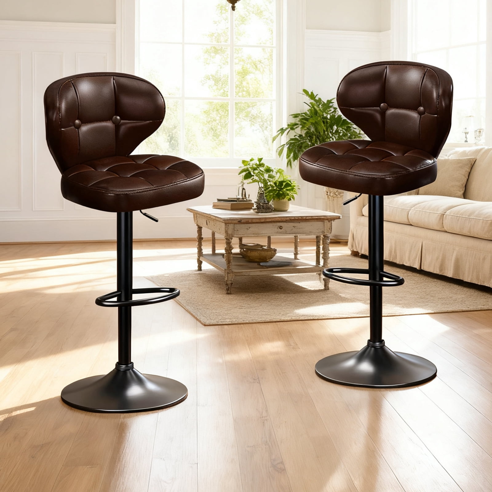 Bar Stools Set of 4, Adjustable Swivel Bar Chairs with 360° Rotation, Padded Counter Stools with Back and Footrest for Kitchen Island, Bistro, Cafe, and Home Use