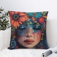 thumbnail image 4 of Fuzoiu Bohemian Colorful Flower Woman Print Square Pillow Cover,Hidden Zipper Design,Luxury Square Pillow Case, Throw Pillow,Couch Cushion-22"x22", 4 of 7