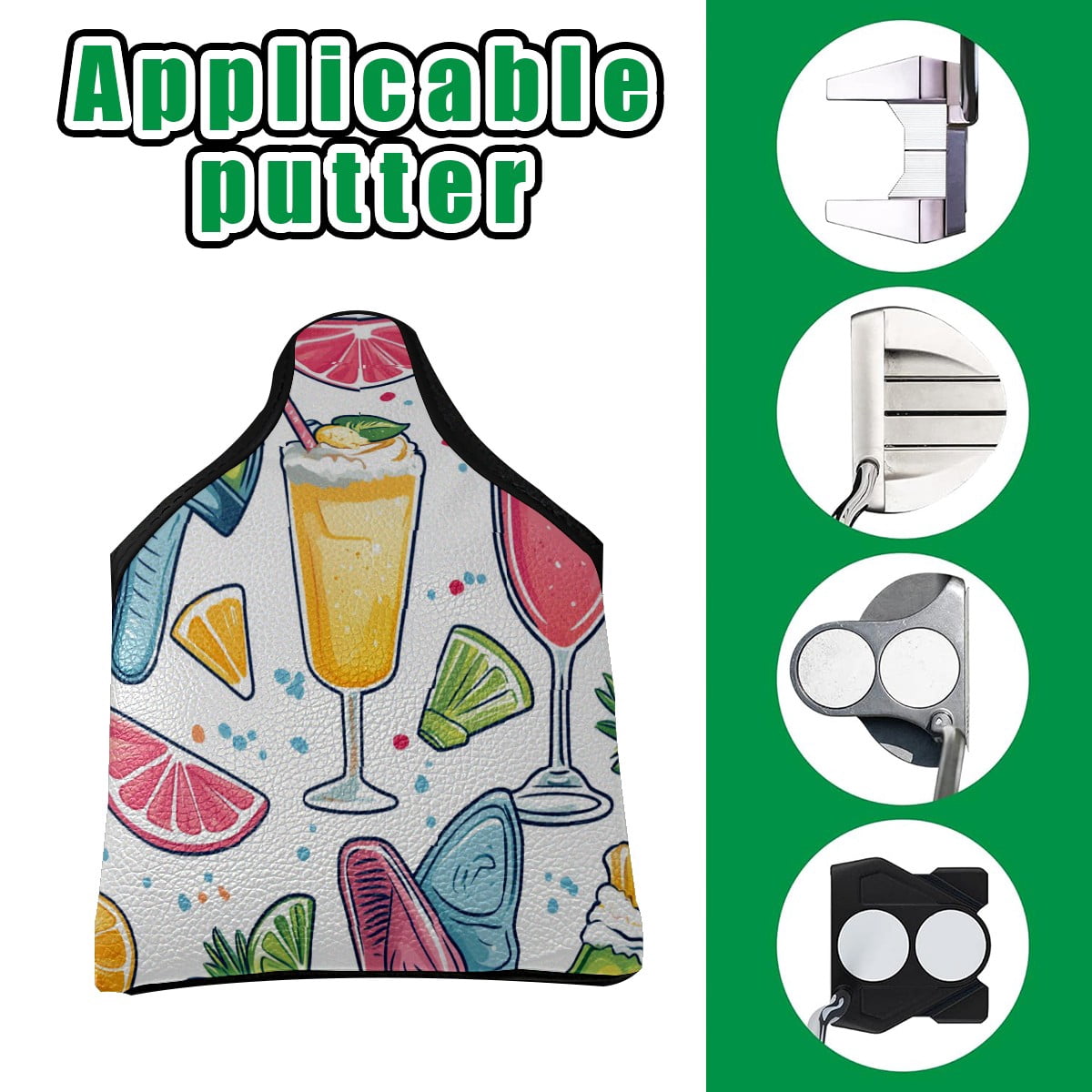 Golf Mallet Putter Cover Premium Leather Waterproof Golf Putter Head Cover with Magnetic Closure Ice Cream Juice Pattern