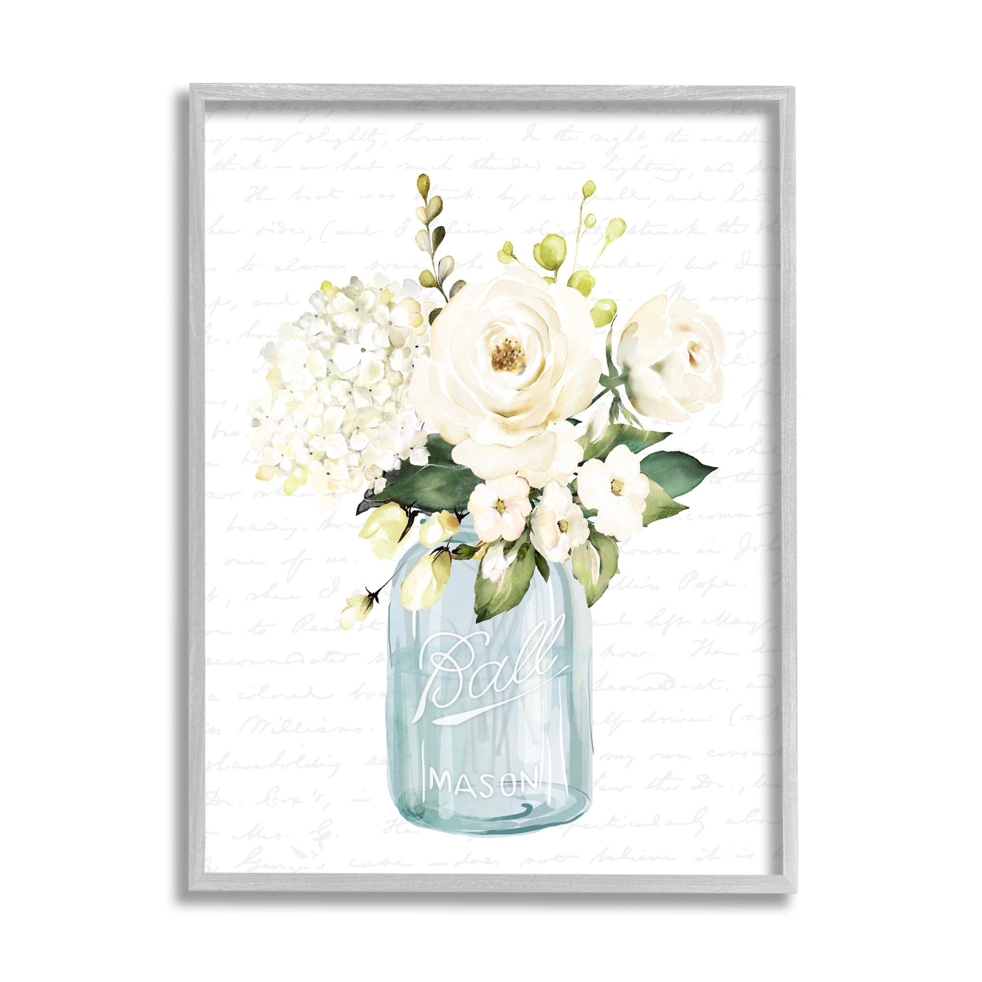 Stupell Industries Classic White Flower Bouquet Vintage Text Script Graphic Art Gray Framed Art Print Wall Art, Design by Lettered and Lined