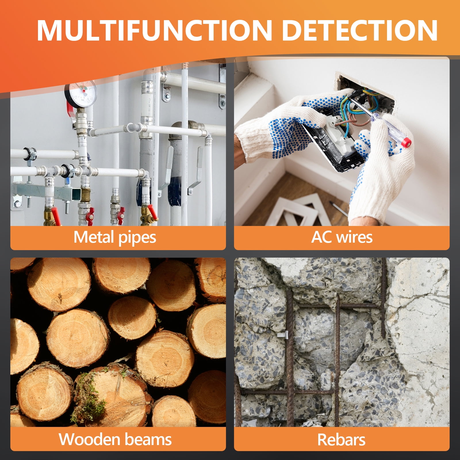 Multi-Surface Wall Scanner With Depth Detection For Metal Wiring In Ceilings Floors & Electrical Installations