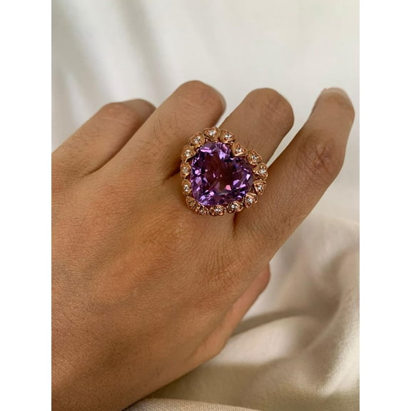 Carillon Amethyst Ring, Gemstone Cluster 8.1 ct 925 Sterling Silver Ring for Women, Ring Size : 4