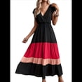 thumbnail image 3 of Vestido de Fiesta para Mujer, con Bloques de Color, Cintura Alta, Corta, Cuello en V, Informal, Fruncido y Bajo con Volantes Estilo 2 M, 3 of 9