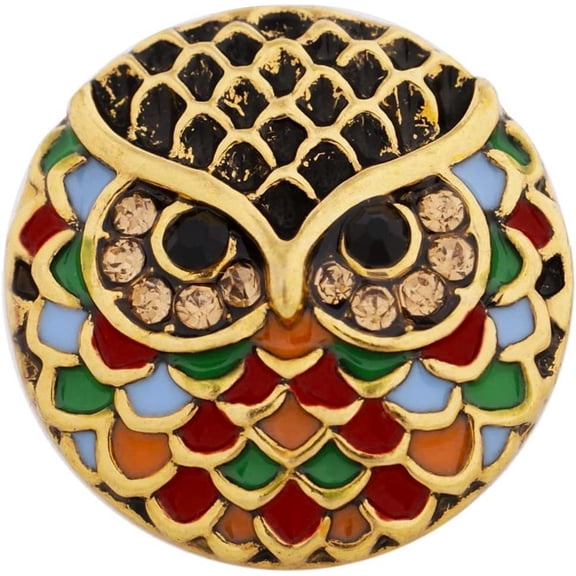 Snap Jewelry Owl Colorful Vintage Bird, Multi-Color Ginger Charm 18MM Button, For Interchangeable DIY Customizable Accessories