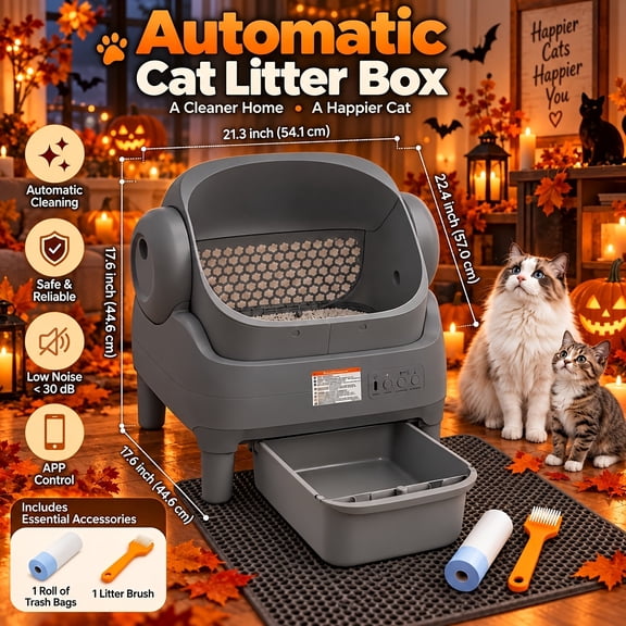Large Smart Self-Cleaning Cat Litter Box, App-Controlled Automatic Cleaner with 3.43Gal Big Capacity, 2.4G Wifi Cat Litter Box with Odor Removal, 14-Day Hands Free Scoopless Care