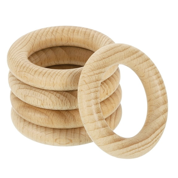 10 Pack Wood Rings, 2.36"(60mm) OD. 11mm Thick Natural Beech Solid Wooden Rings Smooth Unfinished Wooden Circles