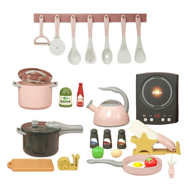 lionlar Pretend Play Kitchen Toy with Pots and Pans Kitchen Accessories Set for Kids 31pcs Pink