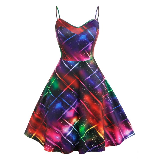 Vestido Top Ajustado Falda Ancha Llamarada Tamaño Plus Rosegal Vestidos Estampados Tallas Grandes