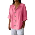 thumbnail image 2 of Xdegoge Linen Shirts for Women Loose Fit Button Down 3/4 Sleeve Tops Summer Fashion Plus Size T-Shirt Oversized Tunic Dressy Casual Blouses Vacation Beach Outfits Flash Deals Track My Order, 2 of 6